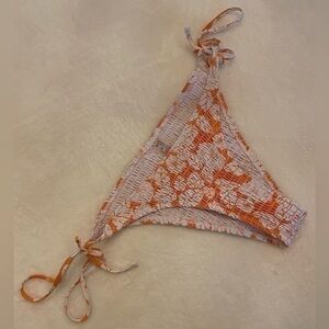 SHEIN ORANGE/WHITE HAWAIIAN PRINT SMOCKED TIE BIKINI BOTTOM SZ LARGE